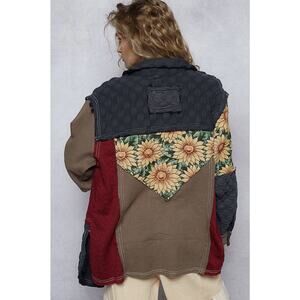 Pol Sunflower Patchwork Quilted Shacket, jacket